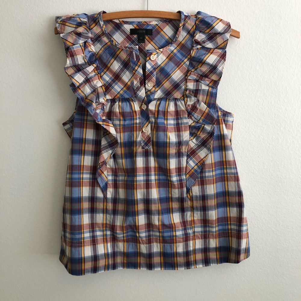 J. Crew Plaid Ruffle Blouse